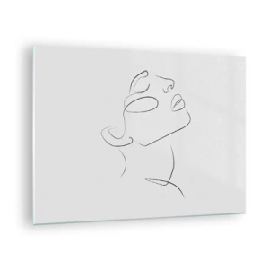 Glastavla - Bild på glas - Konturskiss av en kvinnas ansikte vänt uppåt - 70x50cm - Drömmens meander - Modern väggdekoration för vardagsrum och sovrum ARTTOR