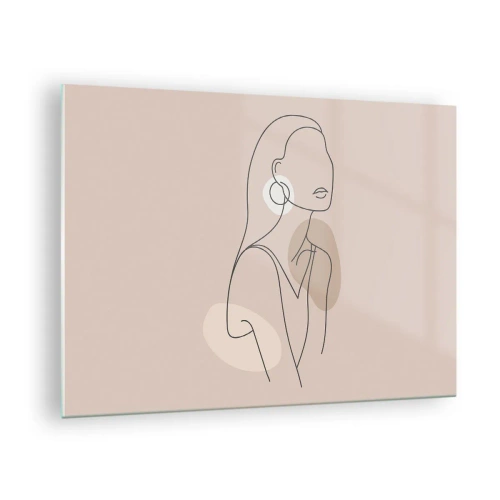 Glastavla - Bild på glas - En minimalistisk silhuett av en kvinna mot en beige bakgrund - 70x50cm - Flickaktighetens ikon - Modern väggdekoration för vardagsrum och sovrum ARTTOR