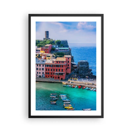 Affisch i svart ram - En färgglad stad vid det blå havet - 50x70cm - Magisk stad i Medelhavet - Modern väggdekoration för vardagsrum och sovrum ARTTOR