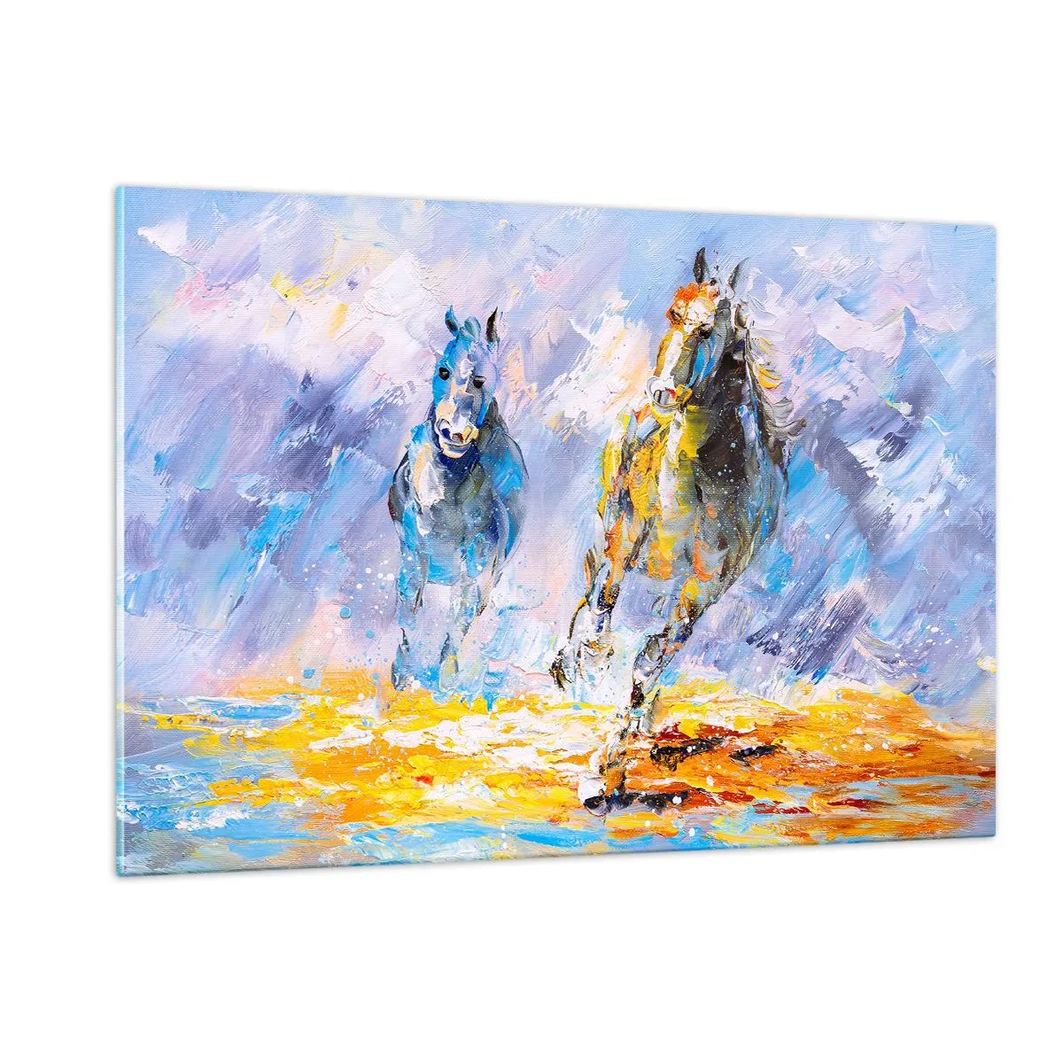 Glastavla - Bild på glas - Galopp genom skenet - 120x80 cm