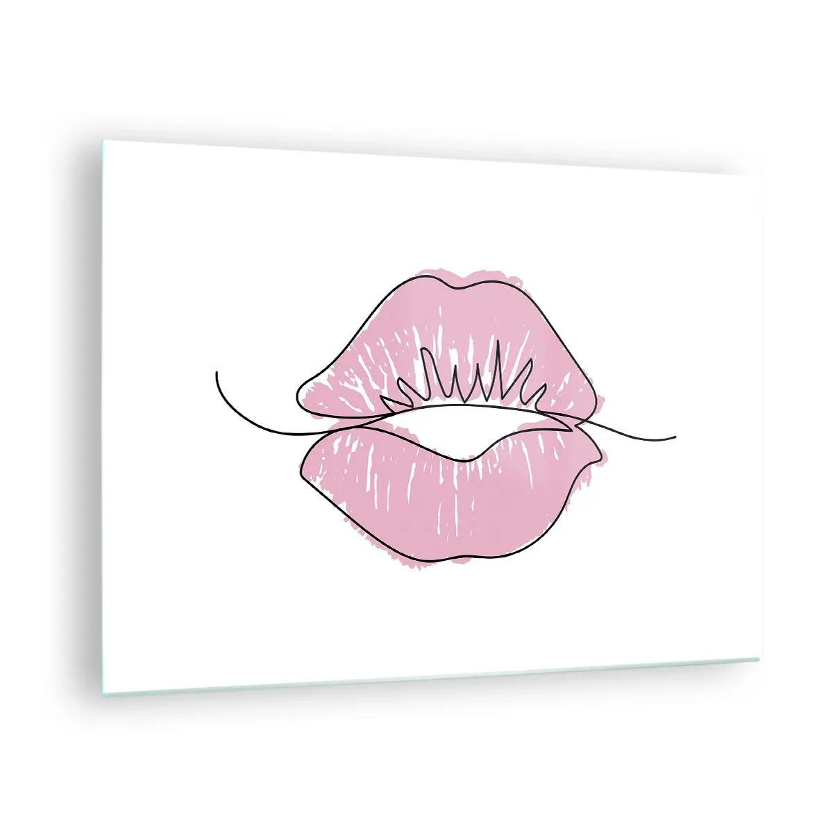 Glastavla - Bild på glas - Abstrakt bild av läppar i nyanser av rosa och svart - 70x50cm - Redo att kyssas? - Modern väggdekoration för vardagsrum och sovrum ARTTOR