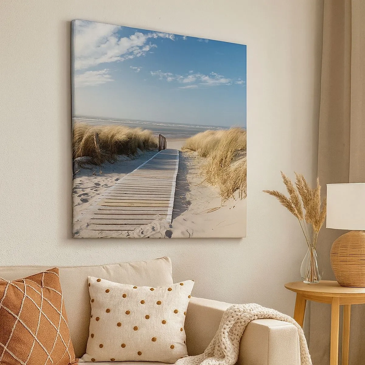 Canvastavla - Bild på duk - Bortom sanddynan, i gräsets brus - 30x30 cm