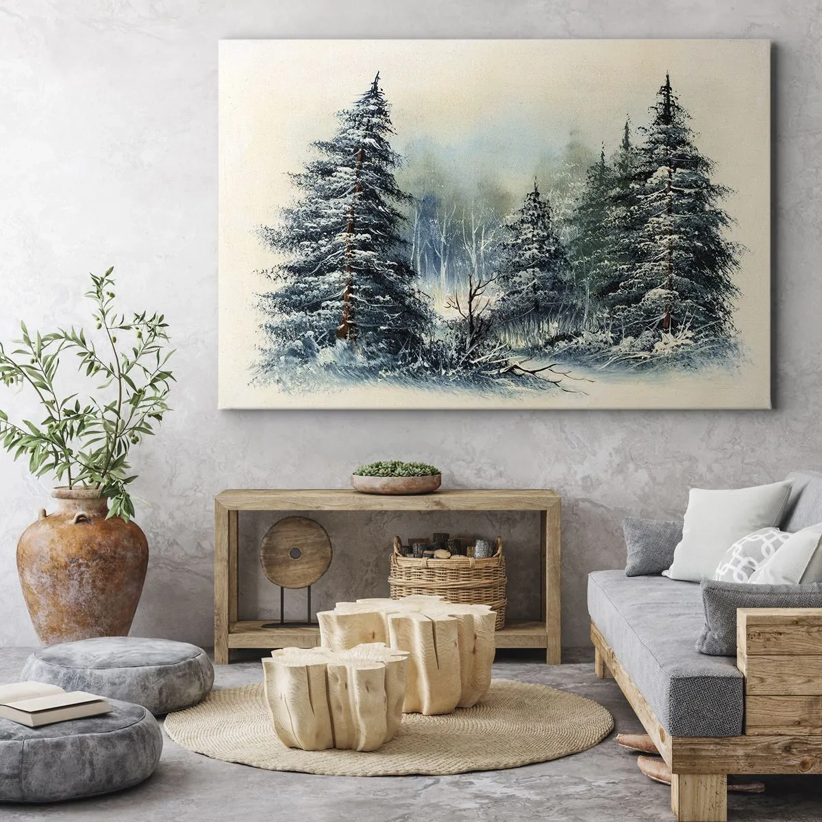 Canvastavla - Bild på duk - Vinterlandskap med snötäckta träd - 70x50cm - Redo för Julen - Modern väggdekoration för vardagsrum och sovrum ARTTOR