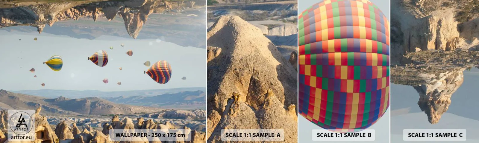 Provbit av självhäftande fototapet Deluxe Sticker - Här är allt möjligt - Abstraktion, Ballonger, Landskap - 100x30 cm