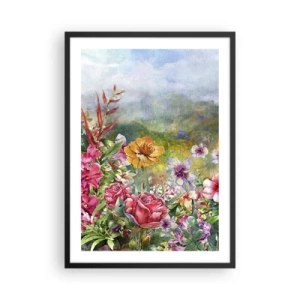 Affisch i svart ram - Ett fält av blommor på en solig dag - 50x70cm - En trädgård som blivit galen - Modern väggdekoration för vardagsrum och sovrum ARTTOR