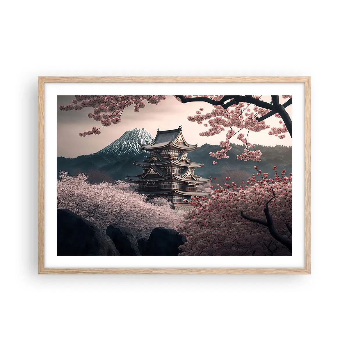 Affisch i ram av ljusek - Ett land av blommande körsbär - 70x50 cm