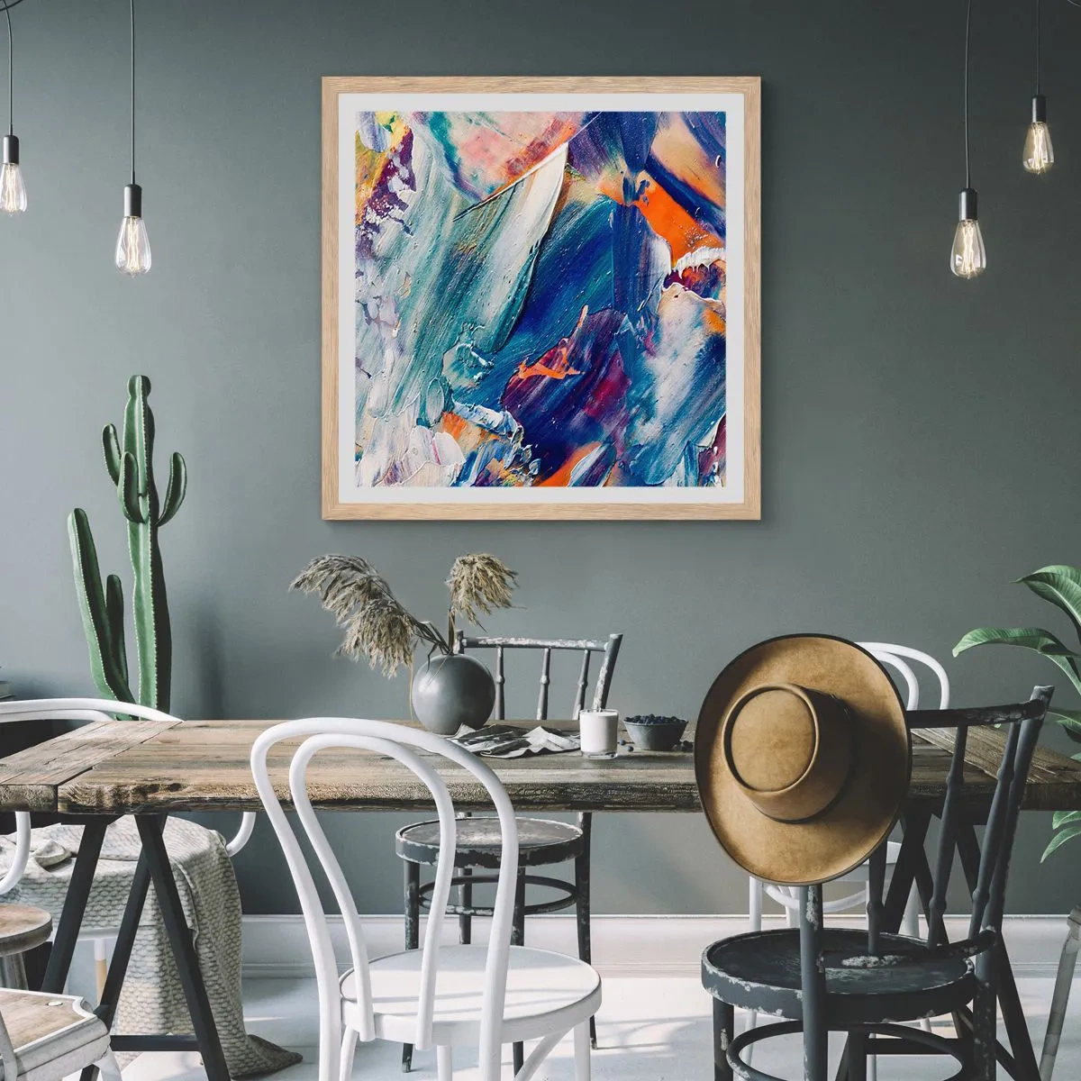 Affisch i ram av ljusek - Färgkaos - 40x40 cm