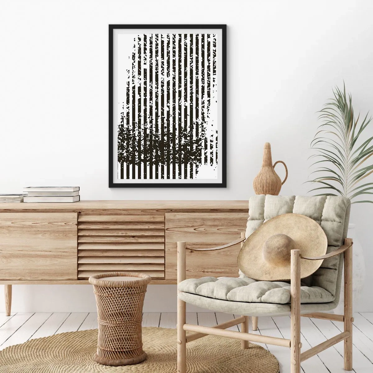Affisch i svart ram - Abstrakt mönster med linjer och textur - 50x70cm - Rytm och brus - Modern väggdekoration för vardagsrum och sovrum ARTTOR