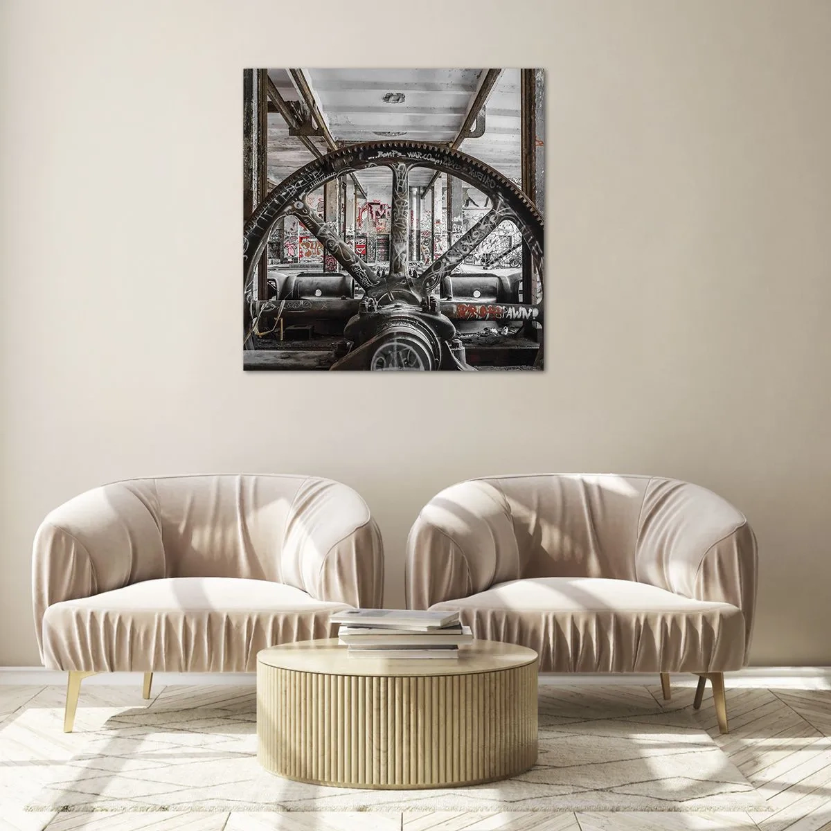 Glastavla - Bild på glas - Fabrikens hemliga liv - 70x70 cm