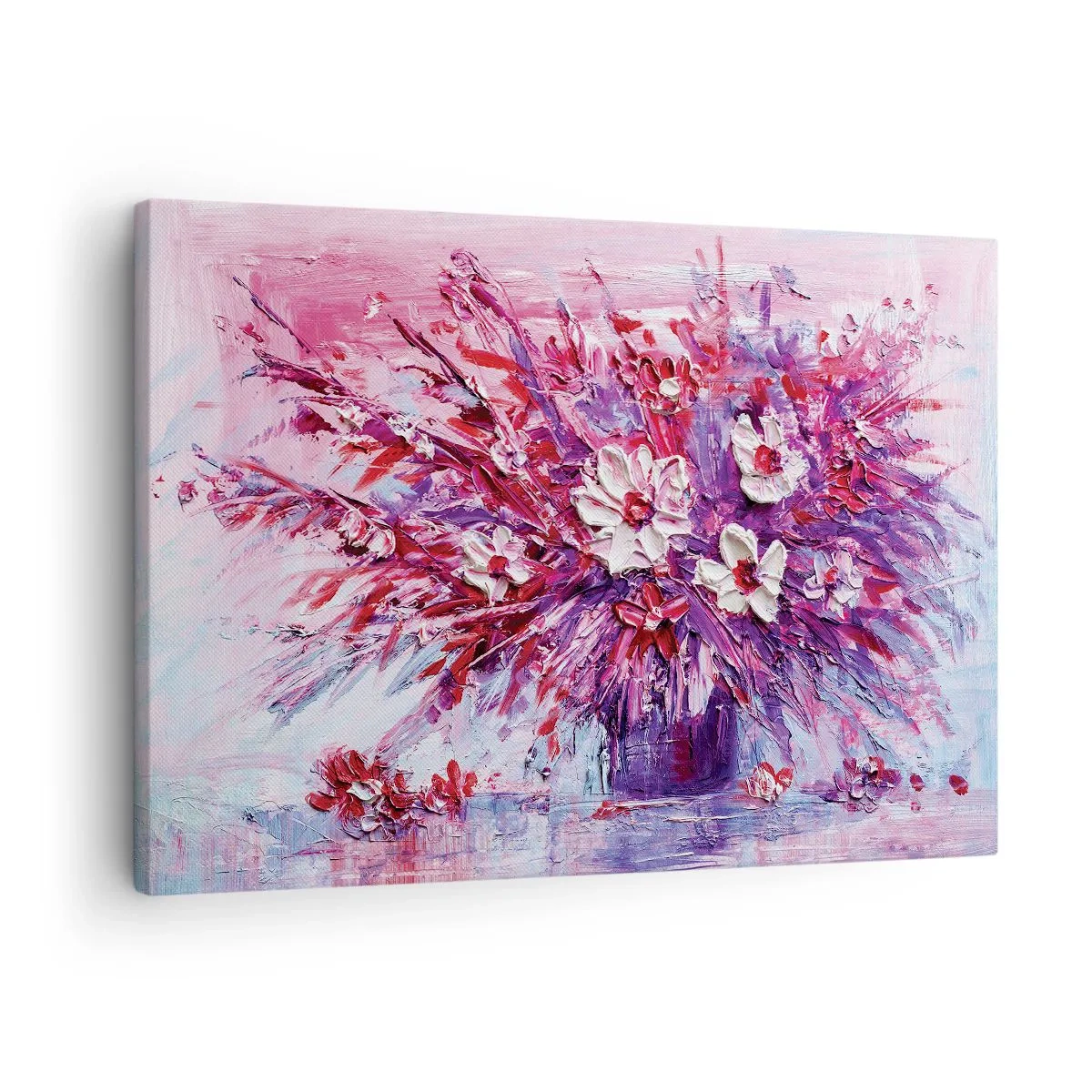 Canvastavla - Bild på duk - En färgglad blombukett i nyanser av rosa och lila - 70x50cm - Oskuld och passion - Modern väggdekoration för vardagsrum och sovrum ARTTOR