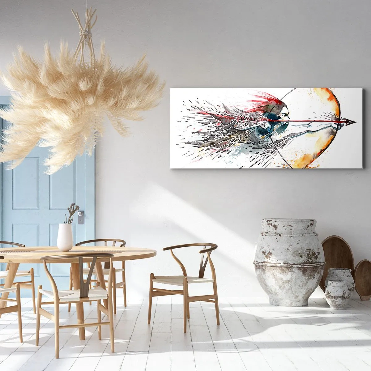 Canvastavla - Bild på duk - Mytomspunnen kämpe med brinnande båge - 160x50 cm
