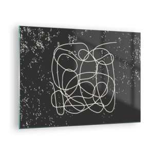Glastavla - Bild på glas - Abstrakt linje i form av en trassel på en texturerad svart bakgrund - 70x50cm - Vilsegångna tankar - Modern väggdekoration för vardagsrum och sovrum ARTTOR