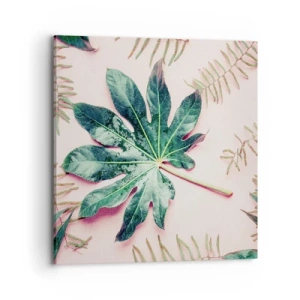 Canvastavla - Bild på duk - Grönskans studie mot rosa bakgrund - 70x70 cm