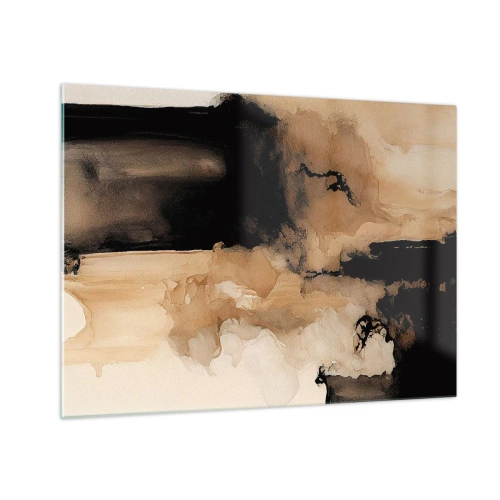 Glastavla - Bild på glas - En abstrakt form i svart och brunt mot en ljus bakgrund - 70x50cm - Intrigerande abstraktion - Modern väggdekoration för vardagsrum och sovrum ARTTOR