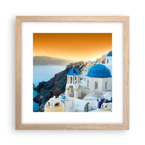 Affisch i ram av ljusek - Santorini - inbäddat i berg - 30x30 cm