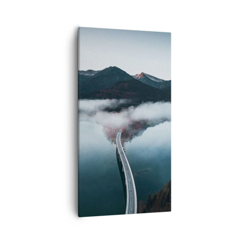 Canvastavla - Bild på duk - Över ett vatten som är så slätt som en spegel - 55x100 cm