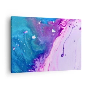 Canvastavla - Bild på duk - Abstraktion i lila och turkosa färger inspirerade av kontraster - 70x50cm - Yin och yang - Modern väggdekoration för vardagsrum och sovrum ARTTOR