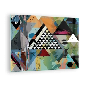 Glastavla - Bild på glas - Abstrakt komposition av geometriska former och färger - 70x50cm - Det är så enkelt - Modern väggdekoration för vardagsrum och sovrum ARTTOR