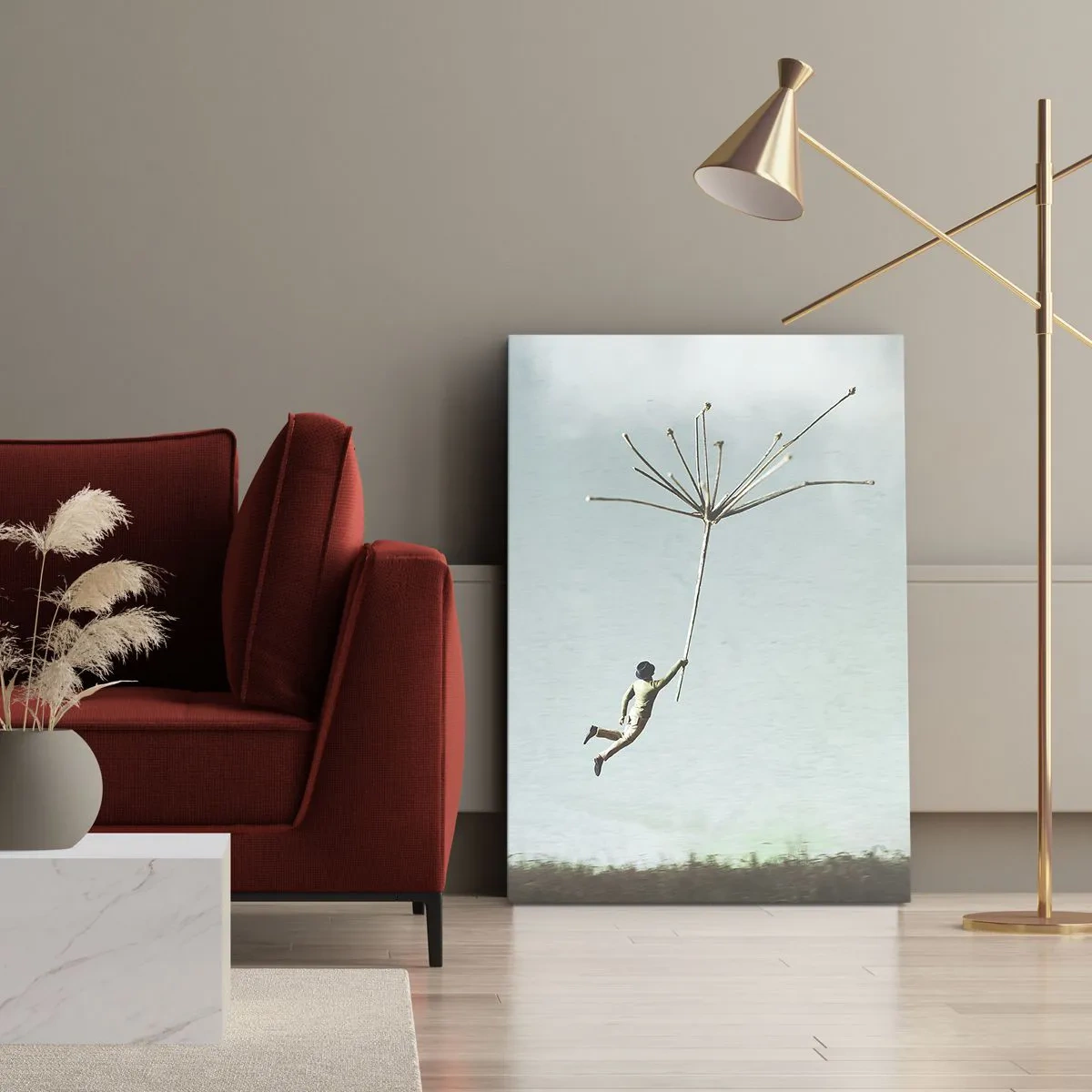 Canvastavla - Bild på duk - Drakar, maskrosor, vind - 50x70 cm
