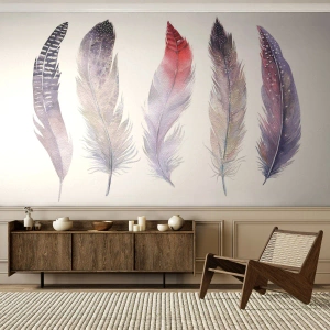 Fototapet Premium Canvas - Fin som färgrik dimma - Fågel fjäder, Boho, Grafik - 200x140 cm