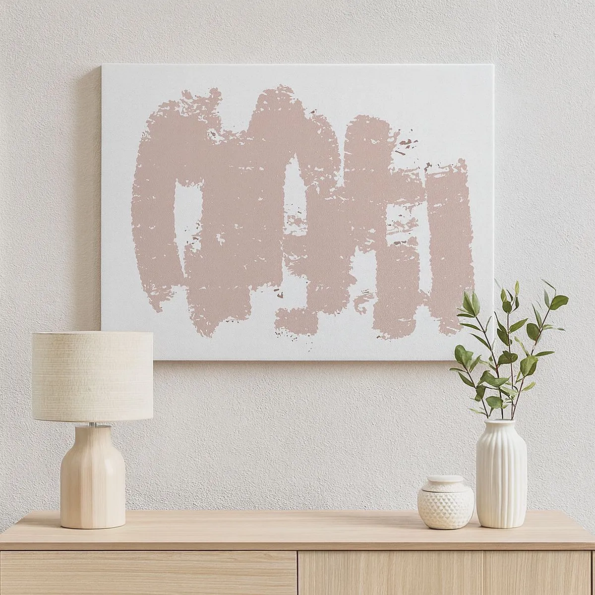 Canvastavla - Bild på duk - Mjuka rosa former mot en ljus bakgrund - 70x50cm - Abstraktion i mjuk rosa - Modern väggdekoration för vardagsrum och sovrum ARTTOR