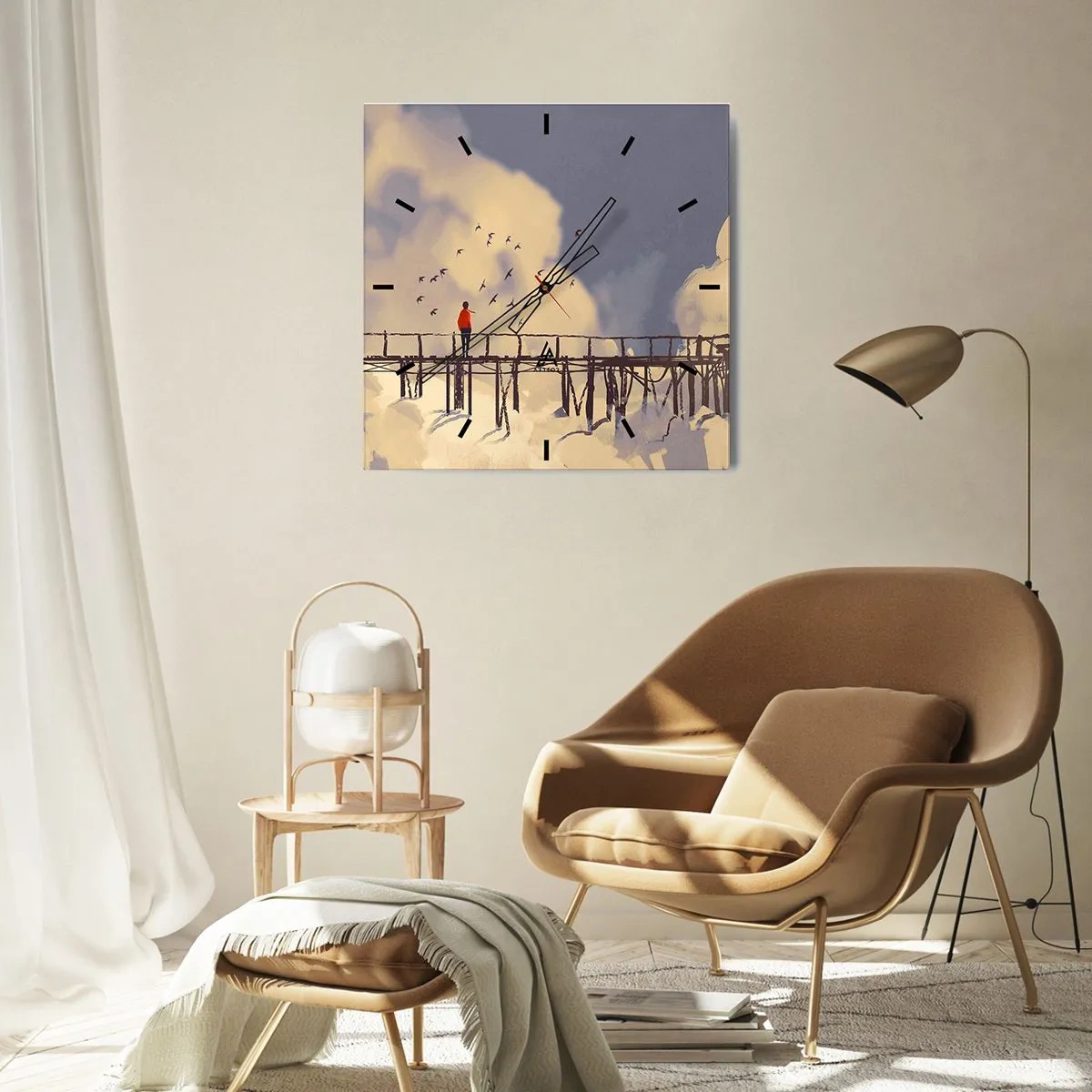 Väggklocka - Klocka på glas - Blå saknad - 40x40 cm