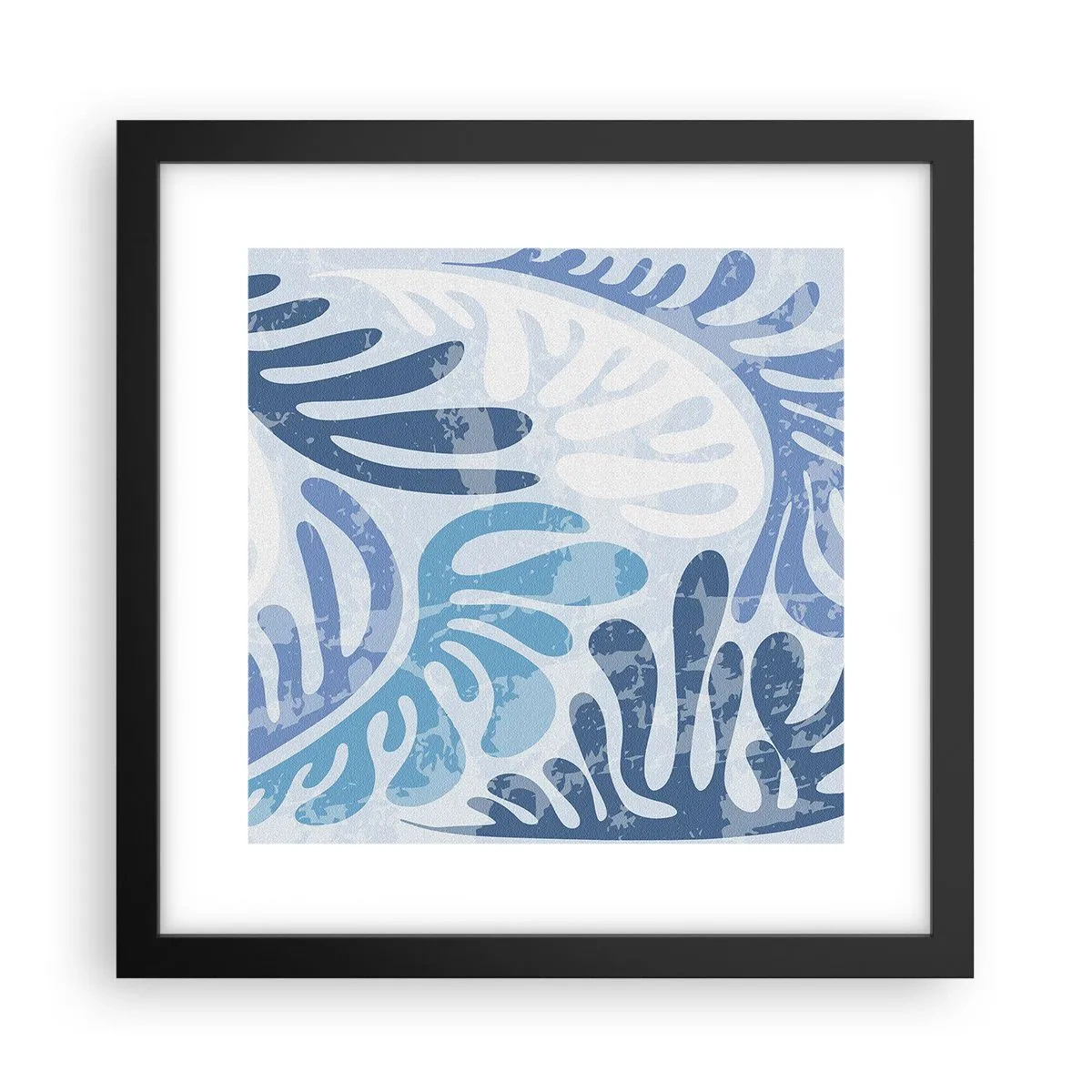 Affisch i svart ram - Blåa ormbunkar - 30x30 cm
