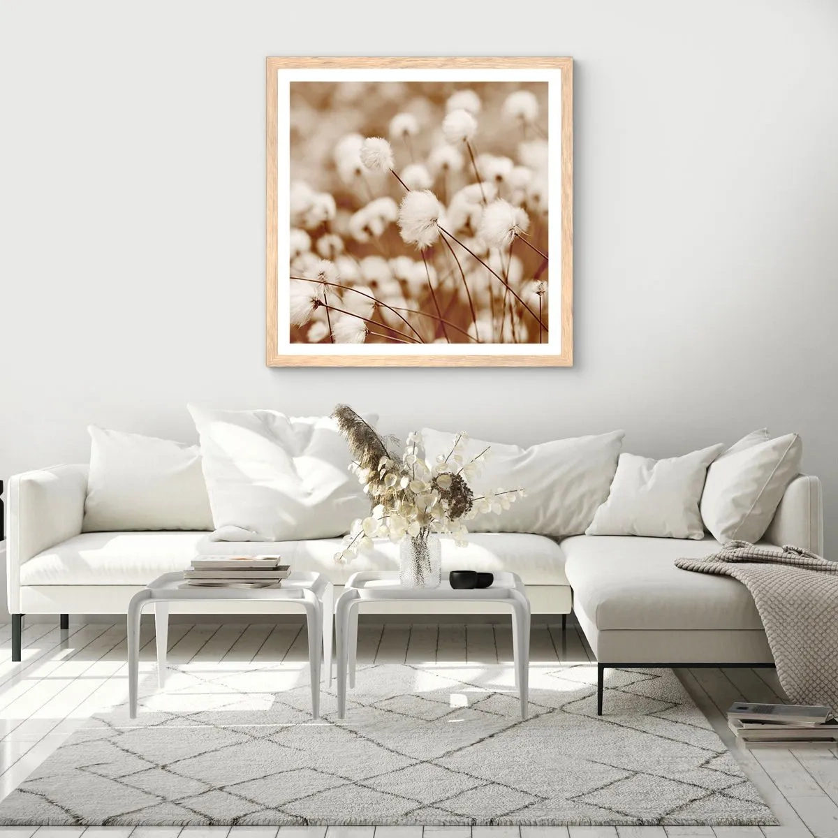 Affisch i ram av ljusek - Fluffig åkermark - 60x60 cm