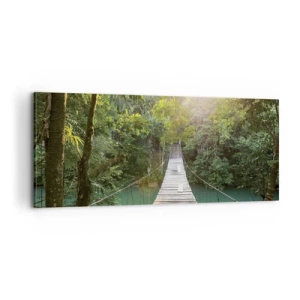Canvastavla - Bild på duk - Vid azurblått vatten till azurblå skog - 100x40 cm