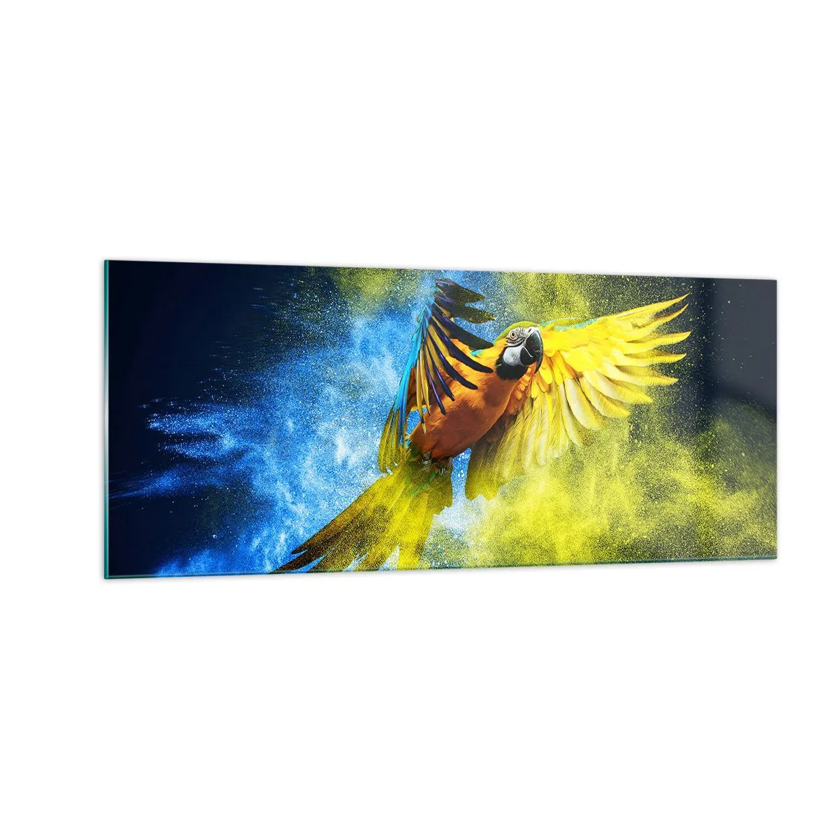 Glastavla - Bild på glas - I blå-gult damm - 100x40 cm