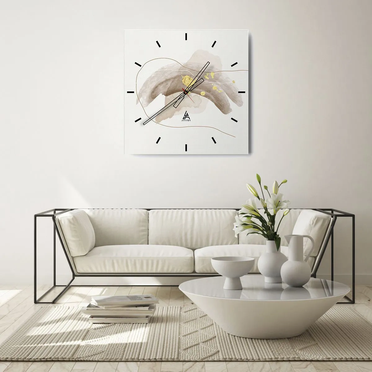 Väggklocka - Klocka på glas - Träffat i rummet - 40x40 cm