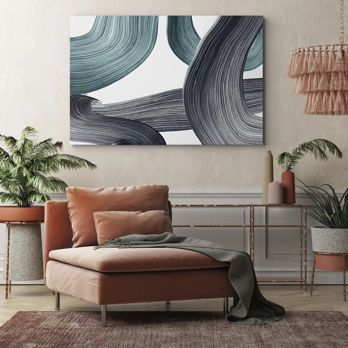 Canvastavla - Bild på duk - Smaragd och svarta spår - 120x80 cm