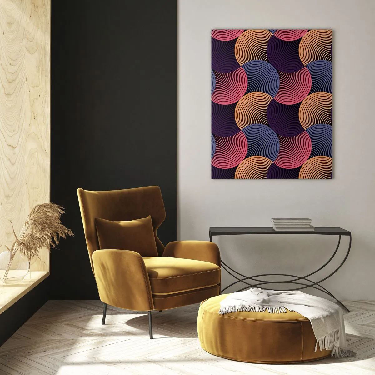 Glastavla - Bild på glas - I en cirkulär rytm - 50x70 cm