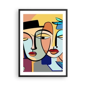Affisch i svart ram - Färgglad abstrakt komposition av ansikten i kubistisk stil - 50x70cm - Picassos randez vous - Modern väggdekoration för vardagsrum och sovrum ARTTOR
