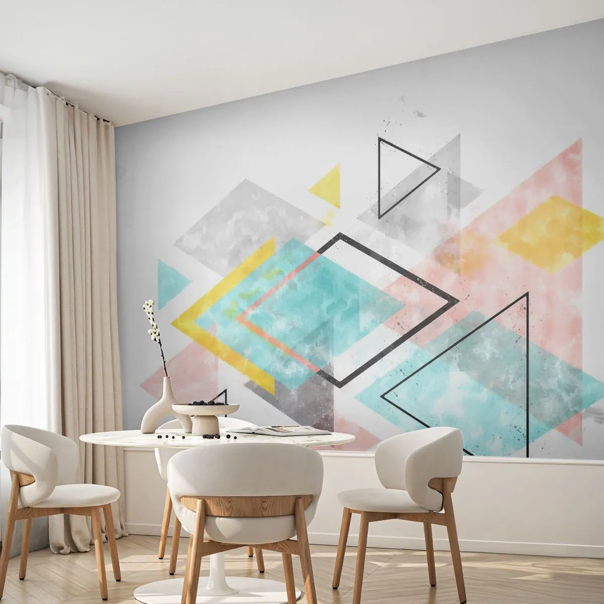 Fototapet Premium Sand - Geometriskt spel - Ljus, Trianglar, Minimalism - 100x70 cm