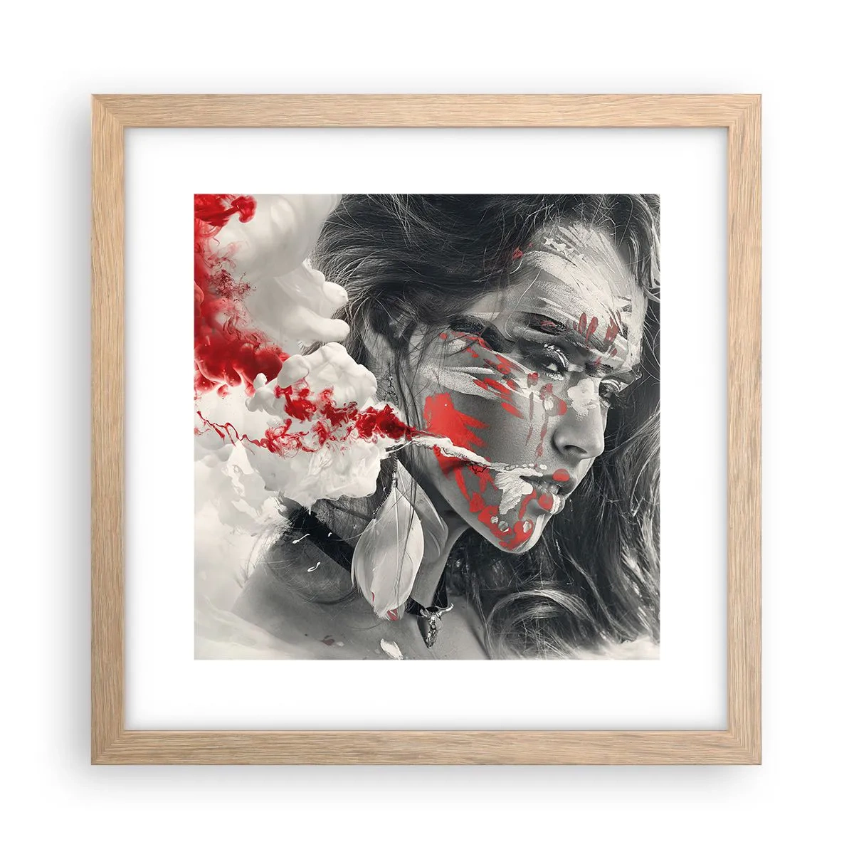 Affisch i ram av ljusek - Röd-vit absurdhet - 30x30 cm