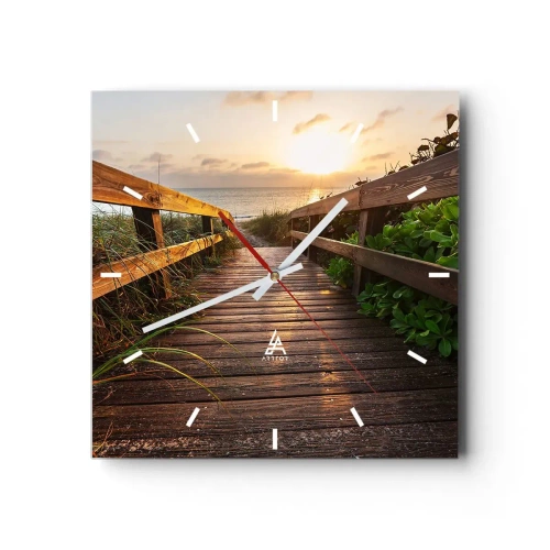 Väggklocka - Klocka på glas - Direkt till stranden - 40x40 cm