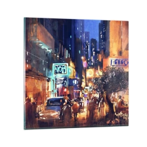 Glastavla - Bild på glas - Och staden sover inte - 70x70 cm