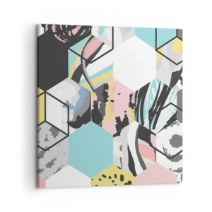 Canvastavla - Bild på duk - Sexkanter och kuber i sex färger - 50x50 cm