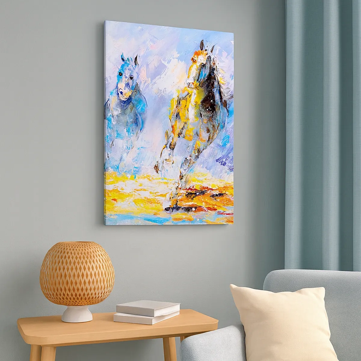 Canvastavla - Bild på duk - Galopp genom skenet - 50x70 cm