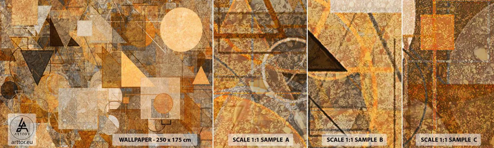 Fototapet Prov Standard Eco - Kubistisk studie i brun - Abstraktion, Bit, Modern konst - 100x30 cm