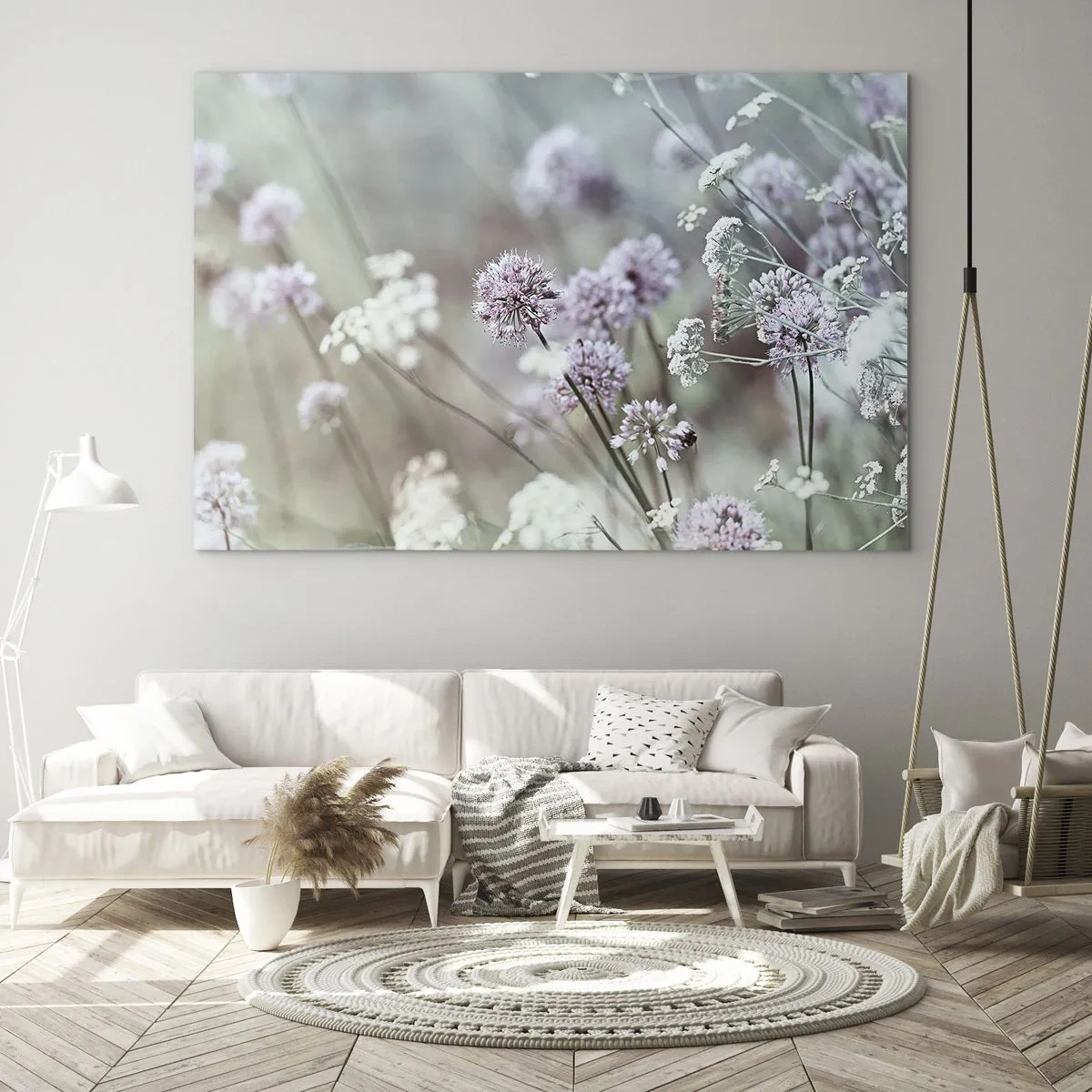 Glastavla - Bild på glas - Milda vildblommor i pastellfärger - 70x50cm - Söta örtfiligraner - Modern väggdekoration för vardagsrum och sovrum ARTTOR