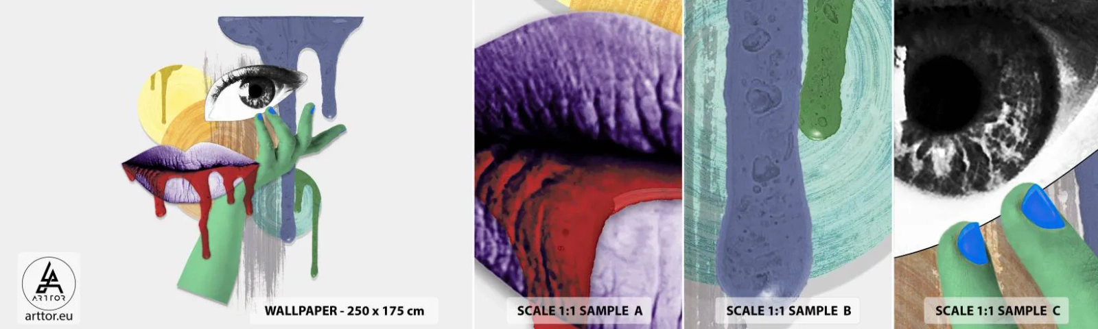 Fototapet Prov Standard Eco - Rekonstruerad porträtt - Abstraktion, Bit, Öga - 100x30 cm