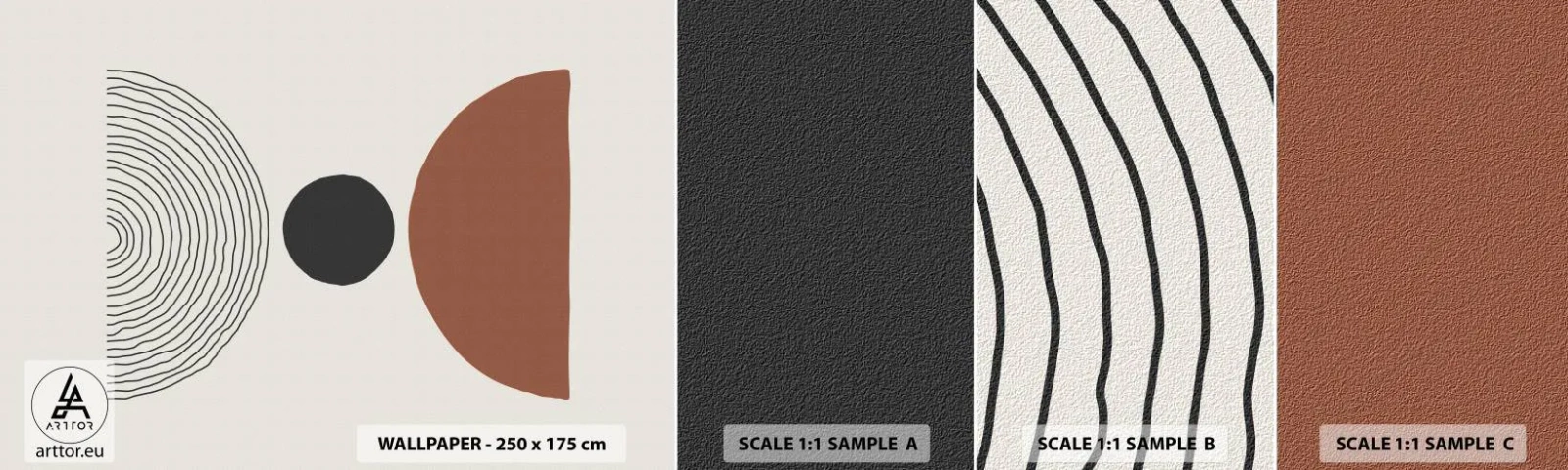 Provbit av självhäftande fototapet Deluxe Sticker - I fokus - Abstraktion, Bit, Halvcirklar - 100x30 cm