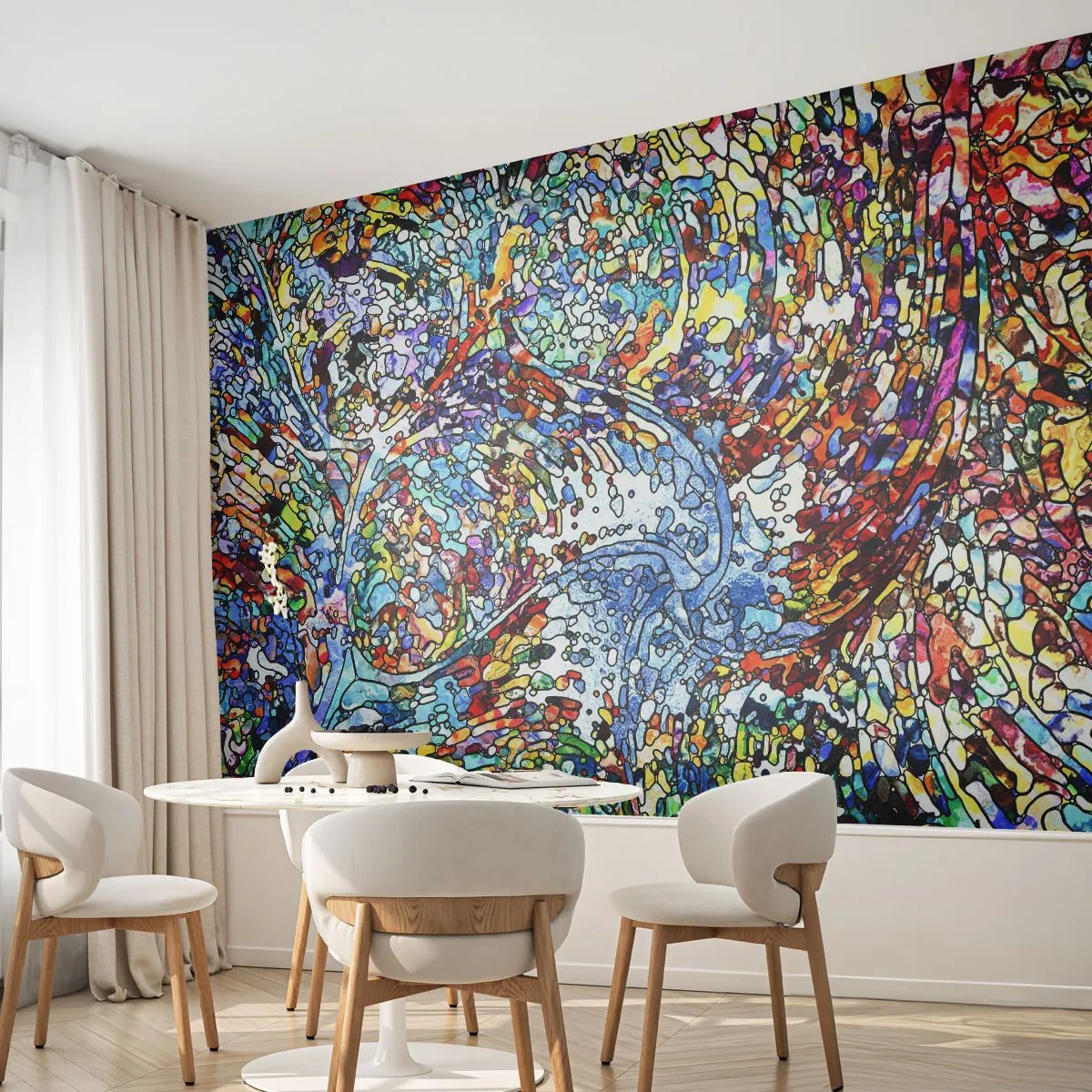 Fototapet Standard Eco - Färgglad abstraktion med dynamiska mönster - 100x70cm - Glasmålning - droppar  - Modern väggdekoration för vardagsrum och sovrum ARTTOR