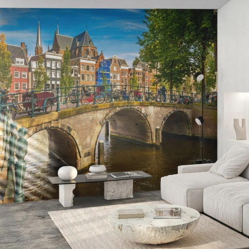 Fototapet Premium Canvas - Vår vid kanalen - Stad, amsterdam, Arkitektur - 150x105 cm