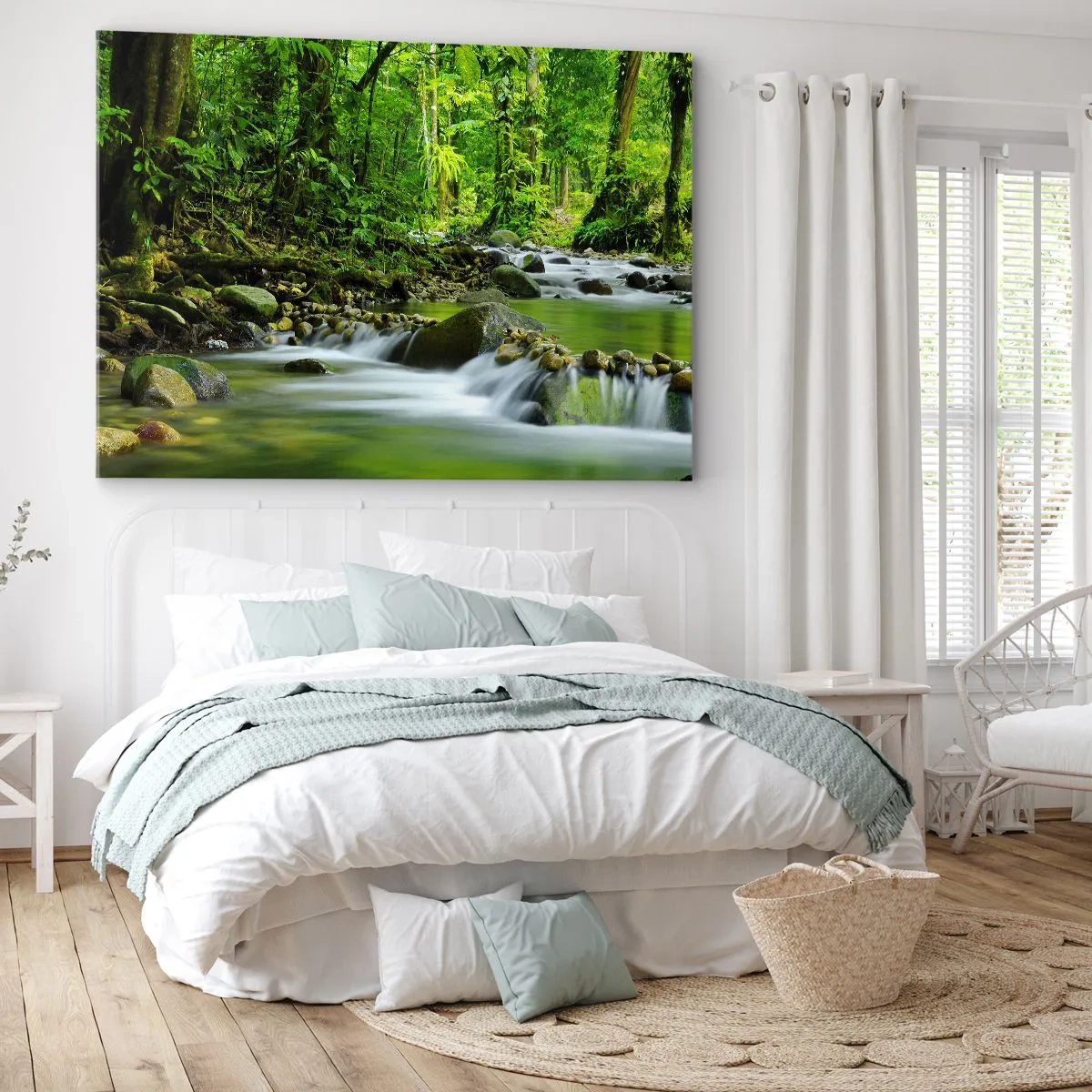 Canvastavla - Bild på duk - En bäck i en frodig tropisk skog - 70x50cm - Simma i grönskans hav - Modern väggdekoration för vardagsrum och sovrum ARTTOR