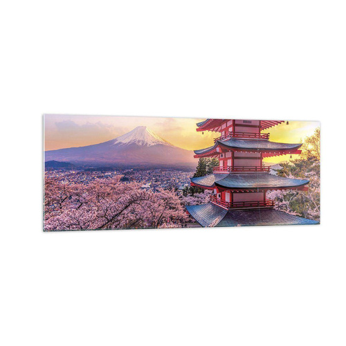 Bild på glas Arttor 140x50 cm - Essens av den japanska andan - Landskap, Berget Fuji, Choreito, Japan, Asien, Till vardagsrum, Till sovrum, Vit, Brun, Horisontella, Glas, GAB140x50-4547