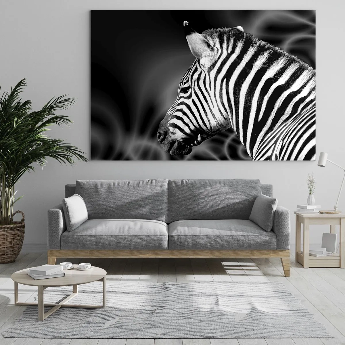 Glastavla - Bild på glas - Zebra i svartvit estetik - 70x50cm - Vit är vit och svart är svart - Modern väggdekoration för vardagsrum och sovrum ARTTOR