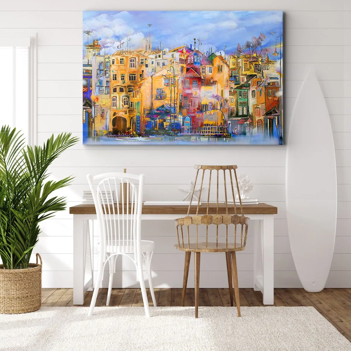 Canvastavla - Bild på duk - Färgglada stadsbyggnader i konstnärlig stil - 70x50cm - Vi är tillsammans - Modern väggdekoration för vardagsrum och sovrum ARTTOR